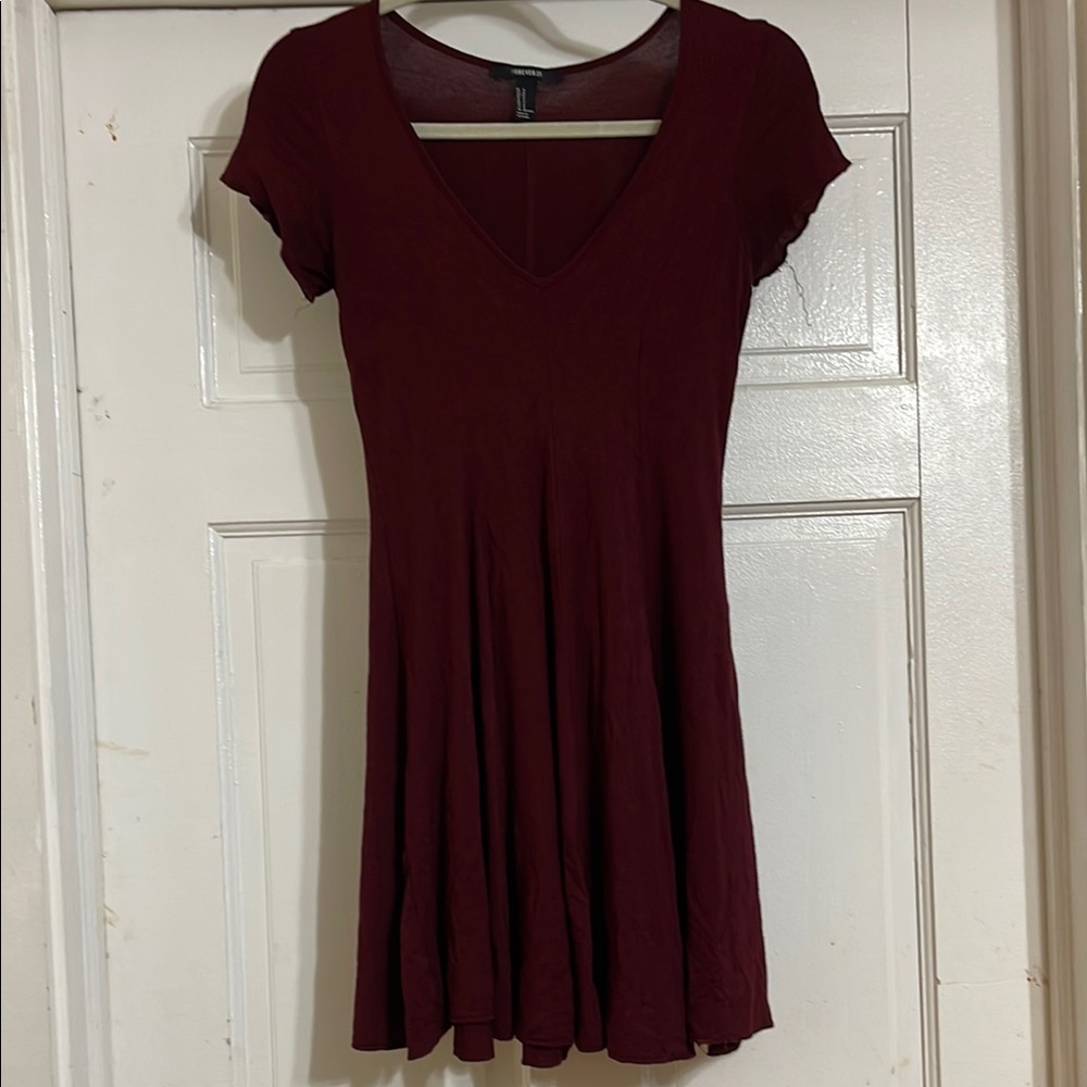 Forever 21 Burgandy Scoop Neck Fit and Flare Dress